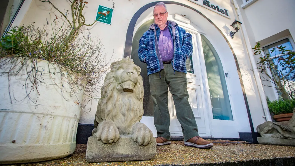 Not quite the Landseer Lions from Trafalgar Square, but Tony Dundon, the owner of the Sunnydene Hotel was surprised to find them and two large plant pots left outside the hotel last weekend. He would like to return them to the owners. (Pictures by Sophie Rabey, 28872585)