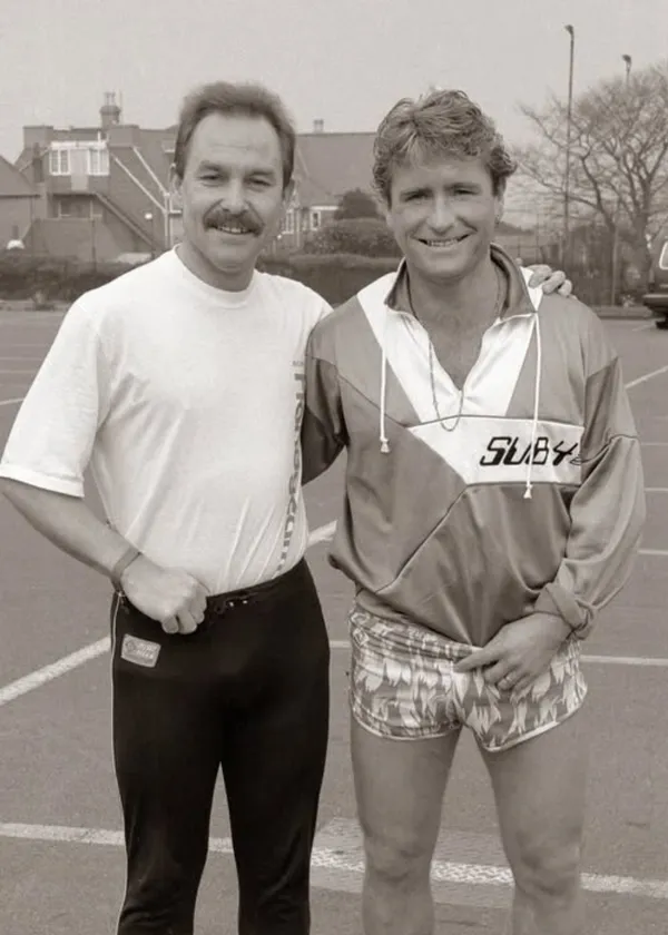 Willie Caldwell, left, and Dessie Black ahead of a charity run from Cherbourg to Paris in February 1989.