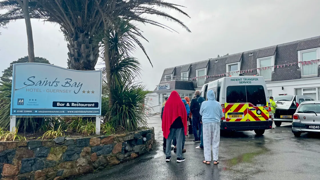 A kitchen fire, which broke out at Saints Bay Hotel in St Martin’s, saw all guests evacuated and two staff members taken to hospital after suffering smoke inhalation