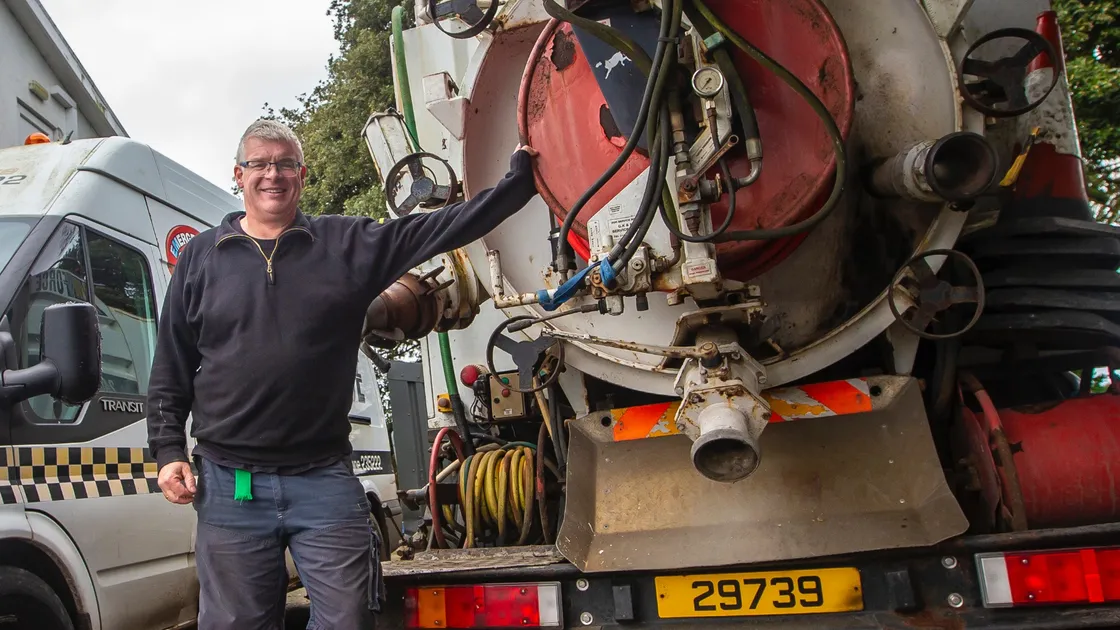 Martin Elwick from Drainforce, who have been helping to clear overflowing cesspits since the water table has been very high due to all the recent wet weather. (Picture by Peter Frankland, 32739278)