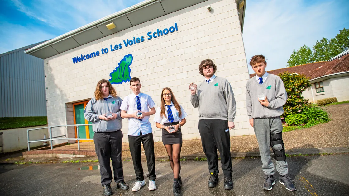 Five students at Les Voies School have received national awards at the Engage in their Future ceremony in Manchester. Left to right, Leighton Hicks, Drew Gauvain, Jess Power, Thomas Chaddock and Lennon Hanley. (Picture by Sophie Rabey, 33220764)