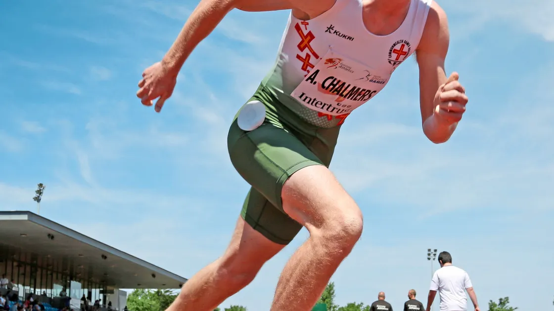Alastair Chalmers leaves the blocks on his record run. (Picture by Steve Sarre, 21811877)