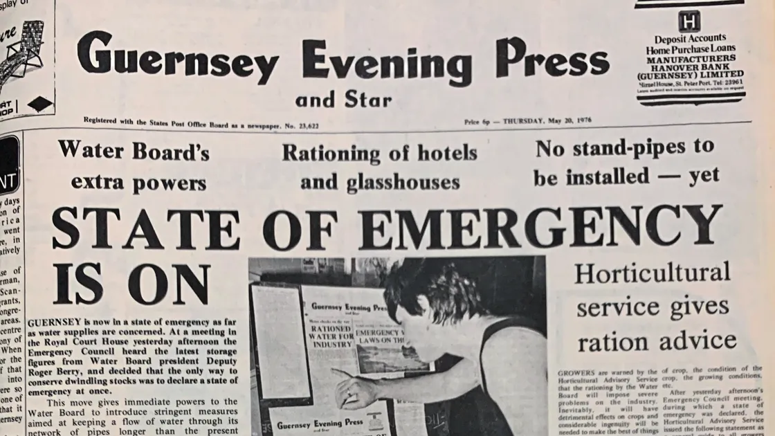 Our front page on 20 May 1976, announcing a state of emergency, featured a photo of a display board at Remson’s Hotel showing guests some of our previous headlines to demonstrate the seriousness of the situation.
