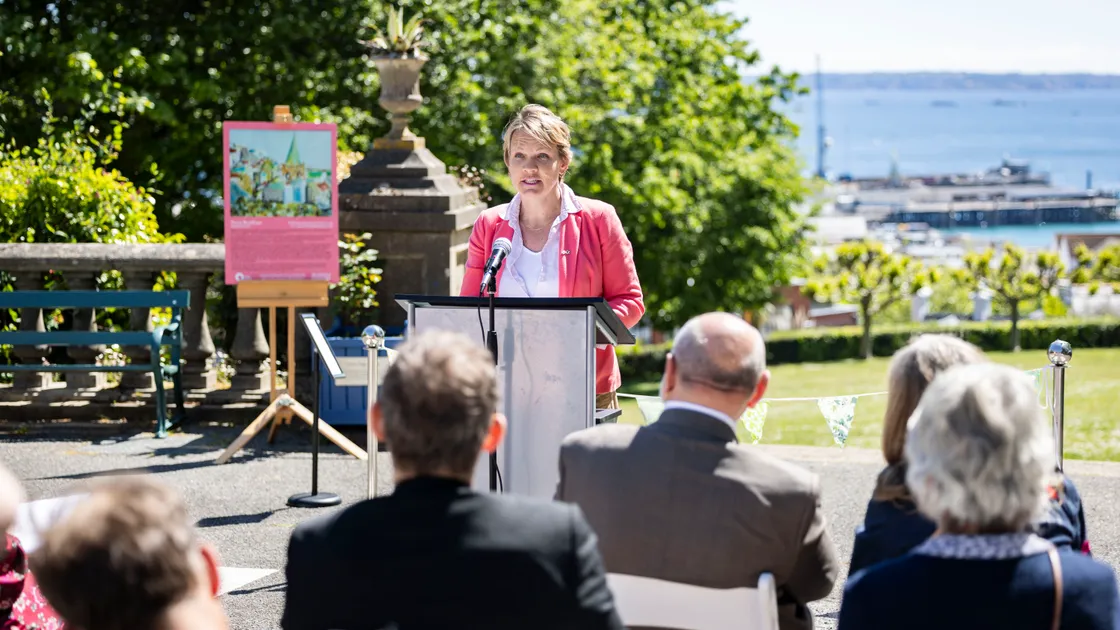 Economic Development president Sasha Kazantseva-Miller speaking at the launch event for Rendezvous-aux-Jardins at Candie Gardens. (Picture by Sophie Rabey, 34752570)