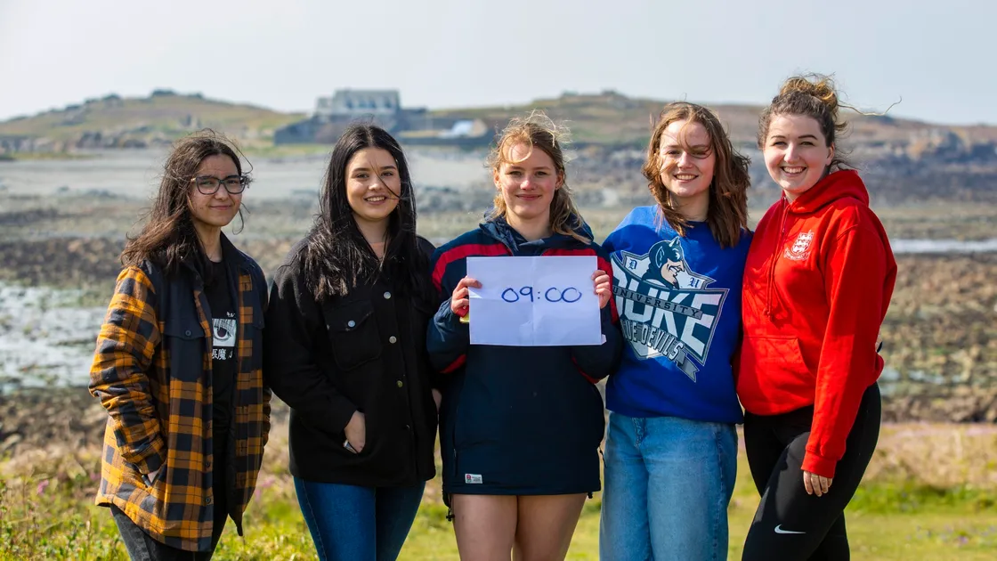 International Baccalaureate students, like those on other courses, will not sit exams, but their teachers gave them an end of course send-off with a day of mystery activities. Left to right, Liliana Goncalves, 18, Mathilde Viveiros, 17, Ieva Tulie, 17, Amy Stinton, 18, and Carys Batiste, 18. (Picture by Sophie Rabey, 29490702)