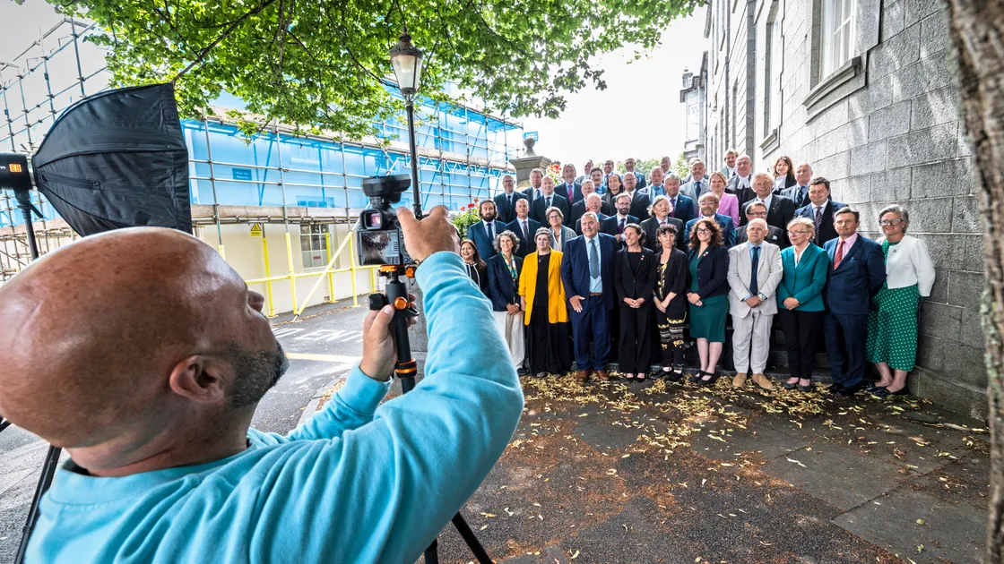The new 2025 States Assembly on the steps outside the Royal Court for the ‘official’ group photo.		