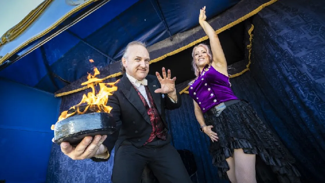 Magician Andrew Van Buren with assistant and wife Allyson Ford Van Buren.
