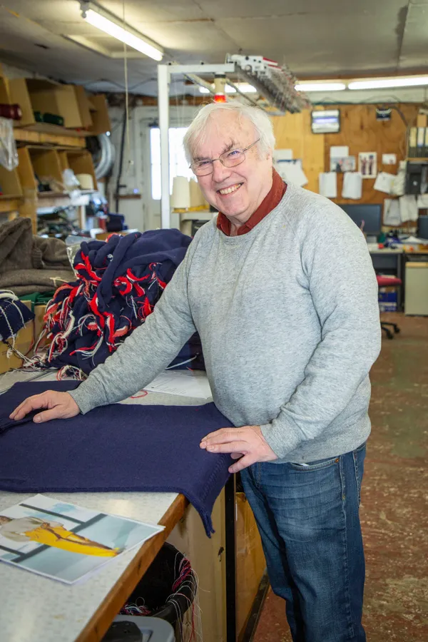 Picture by Sophie Rabey.  18-02-20.  Arthur Eldridge at Guernsey Woollens.  They have supplied samples of Guernseys for use in a New York Fashion Show, and have ended up being featured in the US edition of Vogue Magazine.. (27204267)