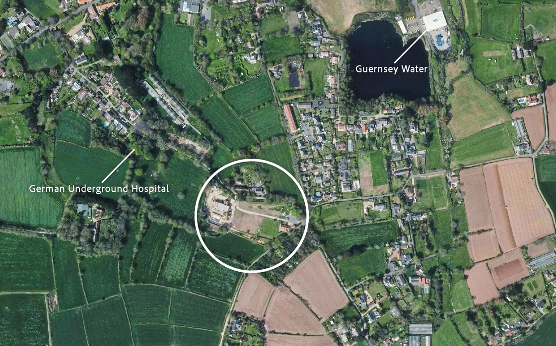 The field is on the junction with Rue des Hougues and Rue des Naftiaux. (Picture by Digimap)