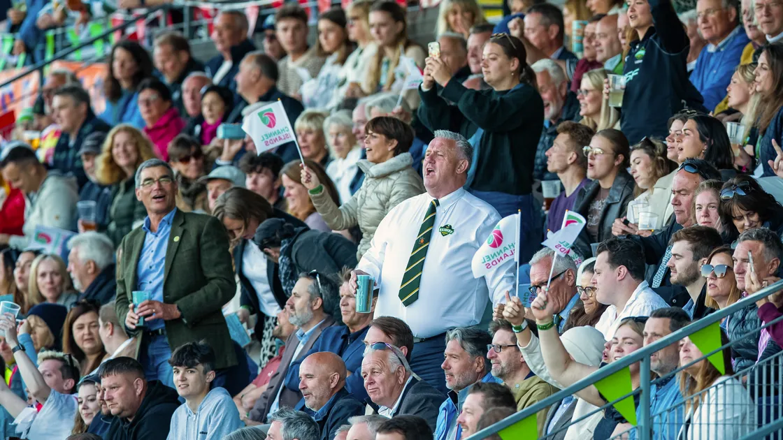 Raiders chairman Gary Haycock-West leading the cheers in last season’s inaugural Channel Islands game at Footes Lane