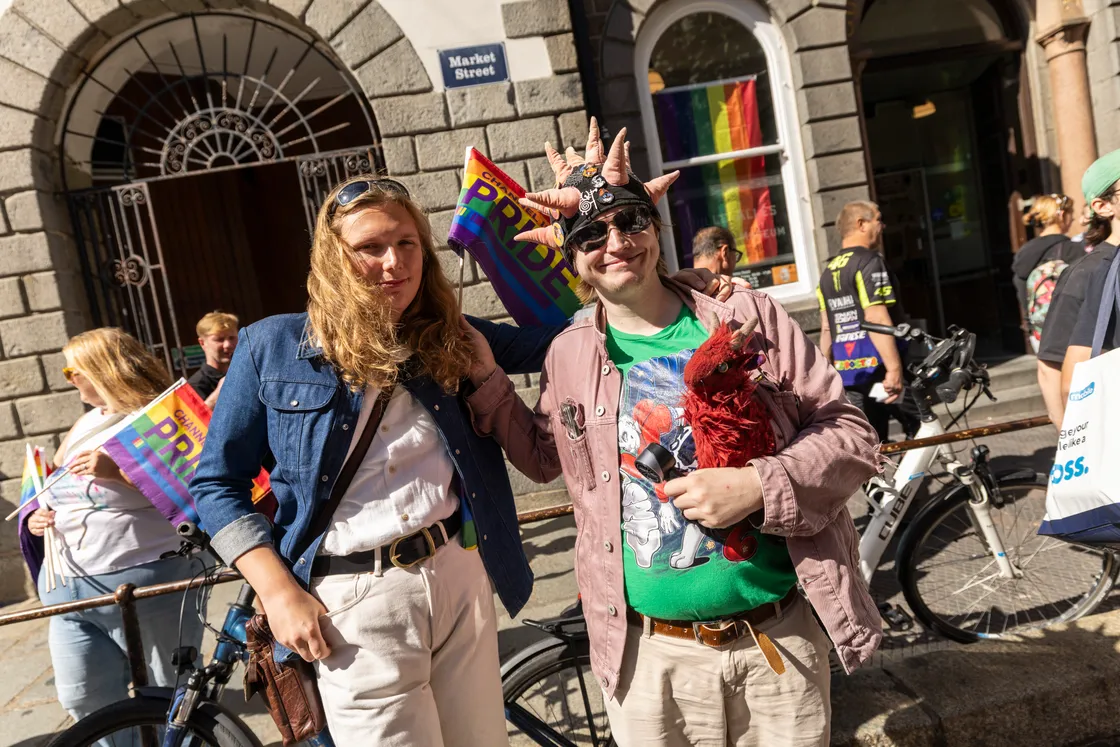 Simon Lewis, right, travelled from Oslo and marched with Jannick Brehaut.