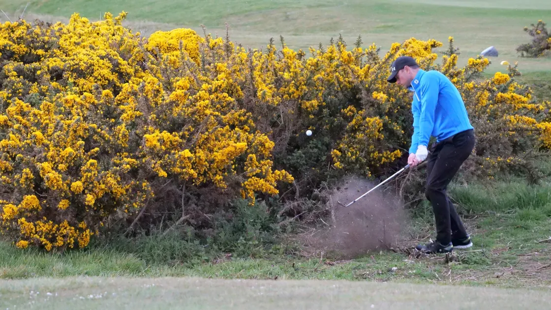 Danny Blondel finds himself in a spot of bother having bounded through the fourth green. (Picture by Gareth Le Prevost, 29535072)