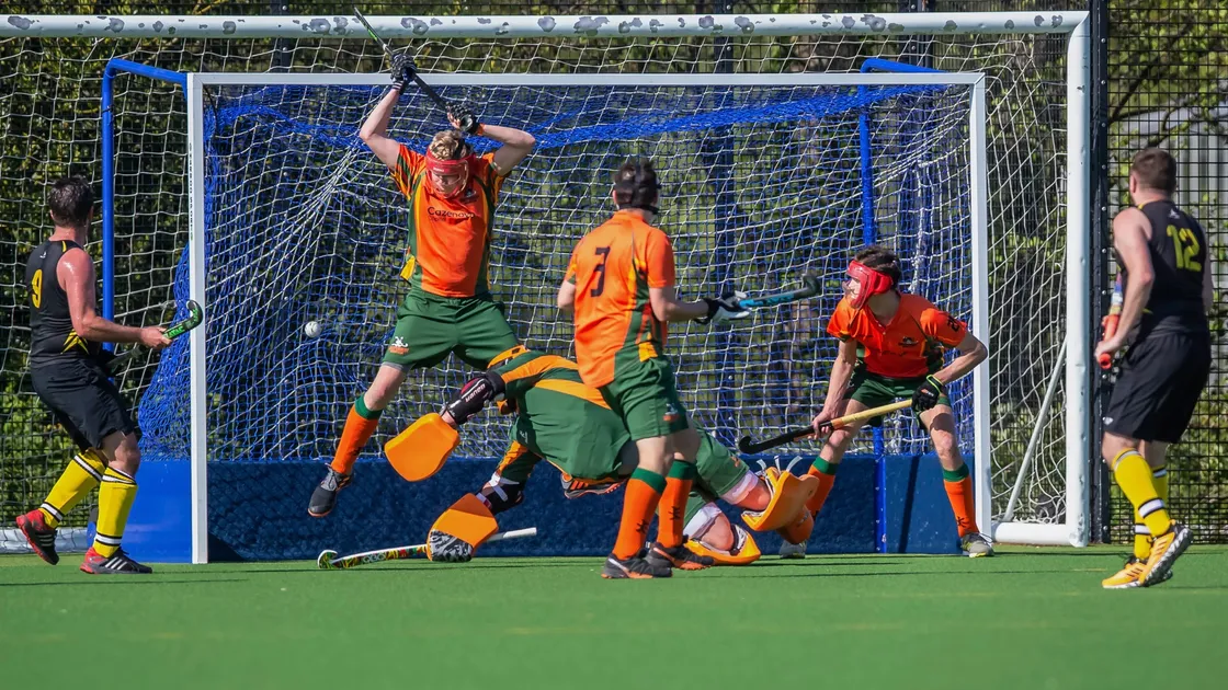 Chris Lowin (No. 12) scores the winner for Casuals at a last-minute short-corner. (Picture by Martin Gray, www.guernseysportphotography.com, 29528117)
