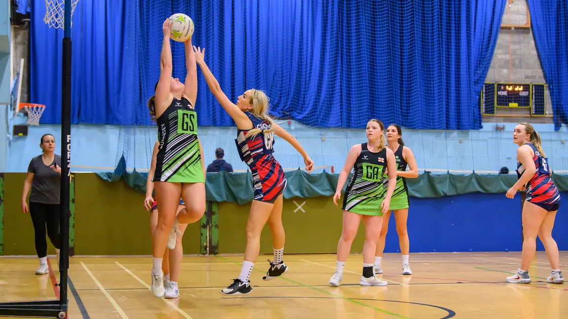Player of the match winners Eva Bourgaize (at GA) and Charlotte Hill (behind her) pictured in action against the Navy the previous week.