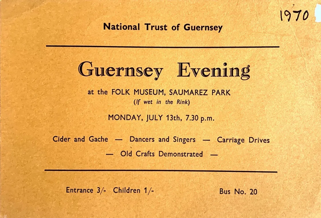 The inaugural ‘Guernsey Evening’ entrance ticket from 1970