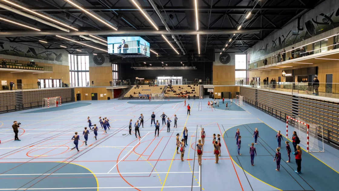 The brand-new 3,000-seater handball stadium that will be used for basketball at the 2027 Games.
