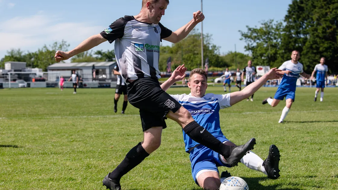 2021 Jeremie Cup winner Dom Heaume and Rovers' Ben Le Tocq who is eyeing to break into the Guernsey FC team. (Picture by Andrew Le Poidevin, 29783113)