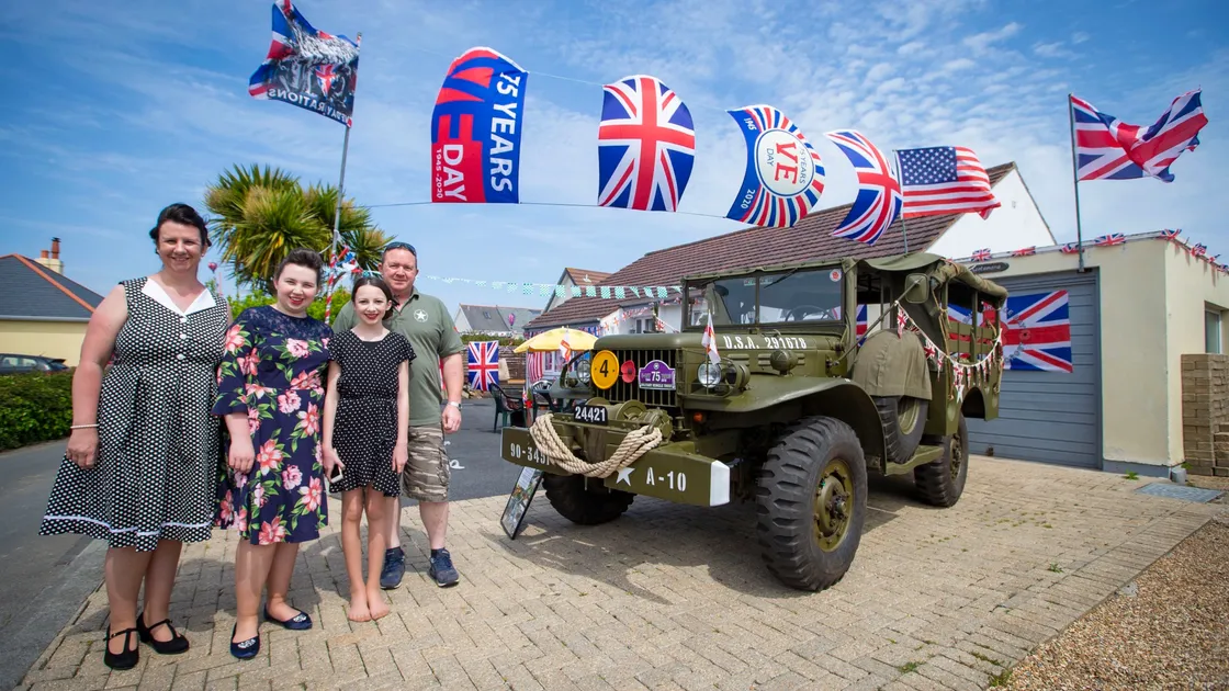 The Mills family with Daisy, their Dodge Weapons Carrier 52. Left to right, mum Anna, Ellie, 12, Kayleigh, 15, and dad Jason. (28249644)