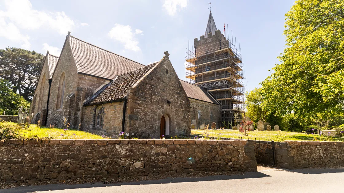 The tower of St Saviour’s Church has been enveloped in scaffolding for the repointing works.  