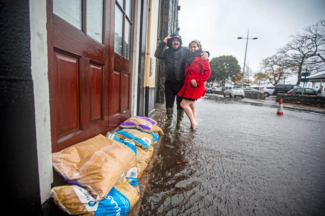 Elvis and Lex Vainovskis, licensees of The Yacht, were affected. Their cellar was flooded and customers could not reach the door for a time. (Pictures by Peter Frankland, 33805288)