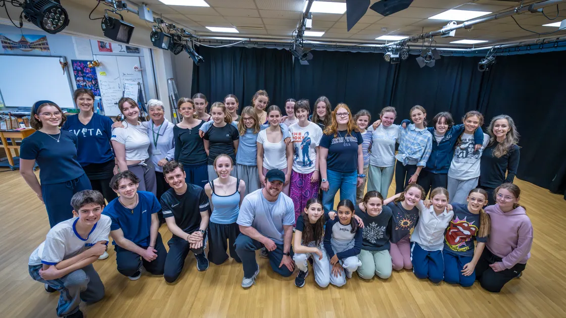 Barney with The Ladies’ College cast of Evita, which will be showing at the PRCPA in March