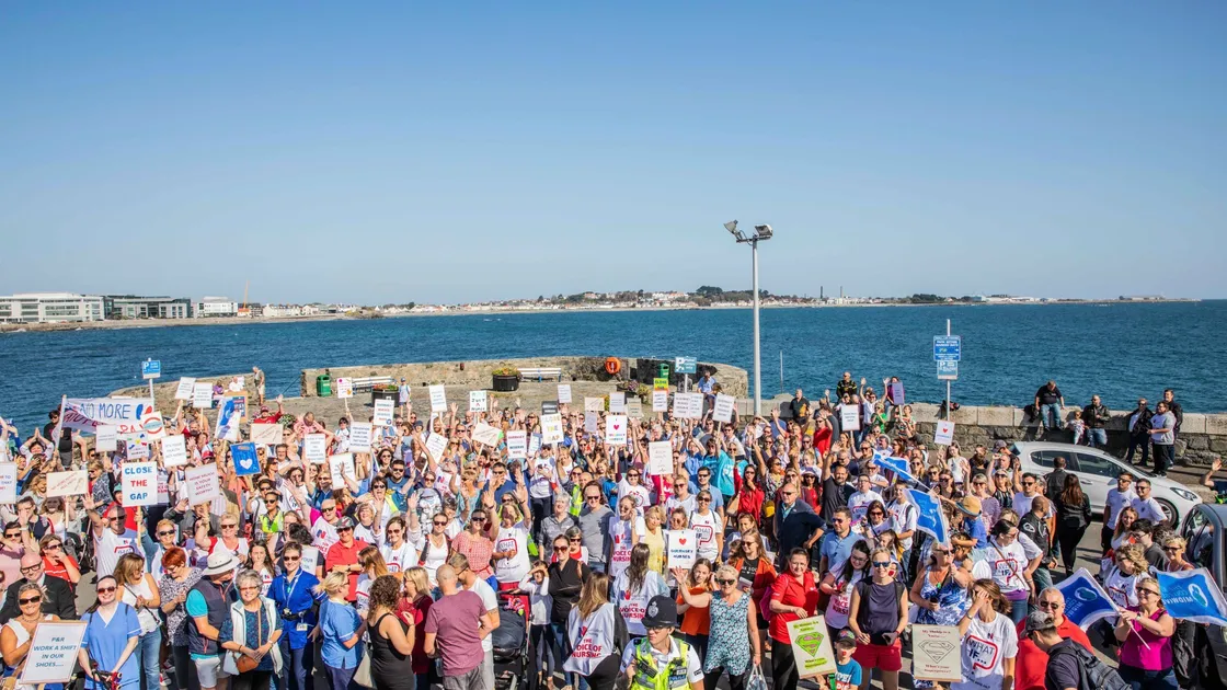 Nurses and their supporters gather in Salerie Corner ready for the march. (Pictures by Ben Fiore, 25846352)