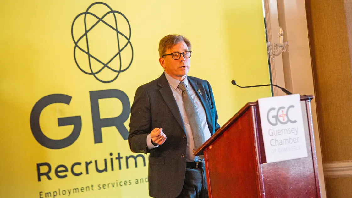 Network Director at the Norwegian Tunnelling Society Arild P. Sovik at the OGH for a Chamber of Commerce lunch, talking about a tunnel between Guernsey, Jersey and France. (Picture by Sophie Rabey, 33033798)