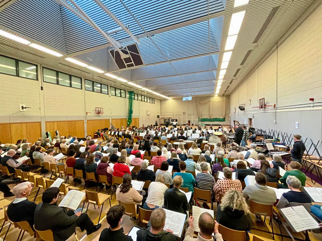 Musicians from Guernsey and Biberach had their first chance to rehearse together two days before the big occasion.