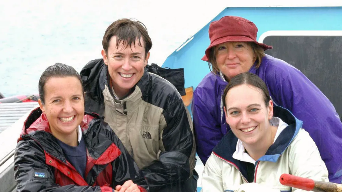 The first women’s four ever to cross an ocean, the all-Guernsey team pictured in 2004 in training for their epic Mission Atlantic voyage. Left to right, Paula Evemy, Kathy Tracey, Sarah Day and Lois Rawlings
