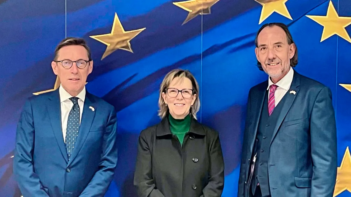Deputy Steve Falla, right, and Jersey external relations minister Ian Gorst with EU financial services commissioner Maria Luis Albuquerque, one of several European Union meetings Deputy Falla has been involved with since taking on responsibility for external relations for the States