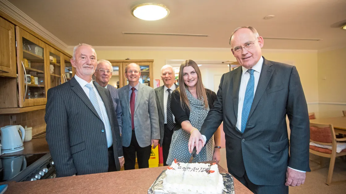 The Bailiff, Sir Richard Collas, visits Maison L’Aumone and Maison de Quetteville to officially open the Cobo Wing. With him are, left to right, Chairman of Directors Clive Falla, directors Bob Harbottle, Stephen Francis, Martin Le Boutillier, and care director Hazel Robins. (Picture by Peter Frankland, 23343731)