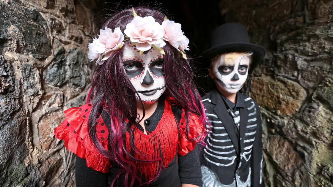Spooky siblings Phoebe Davis, 7, and Luke, 9. (Picture by Adrian Miller, 19702957)