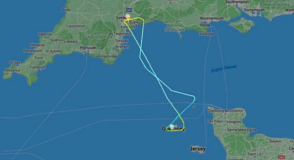 The flight from Exeter was on its final approach, when it suddenly abandoned the landing and returned to Exeter. Picture from Flightradar24. (33523024)