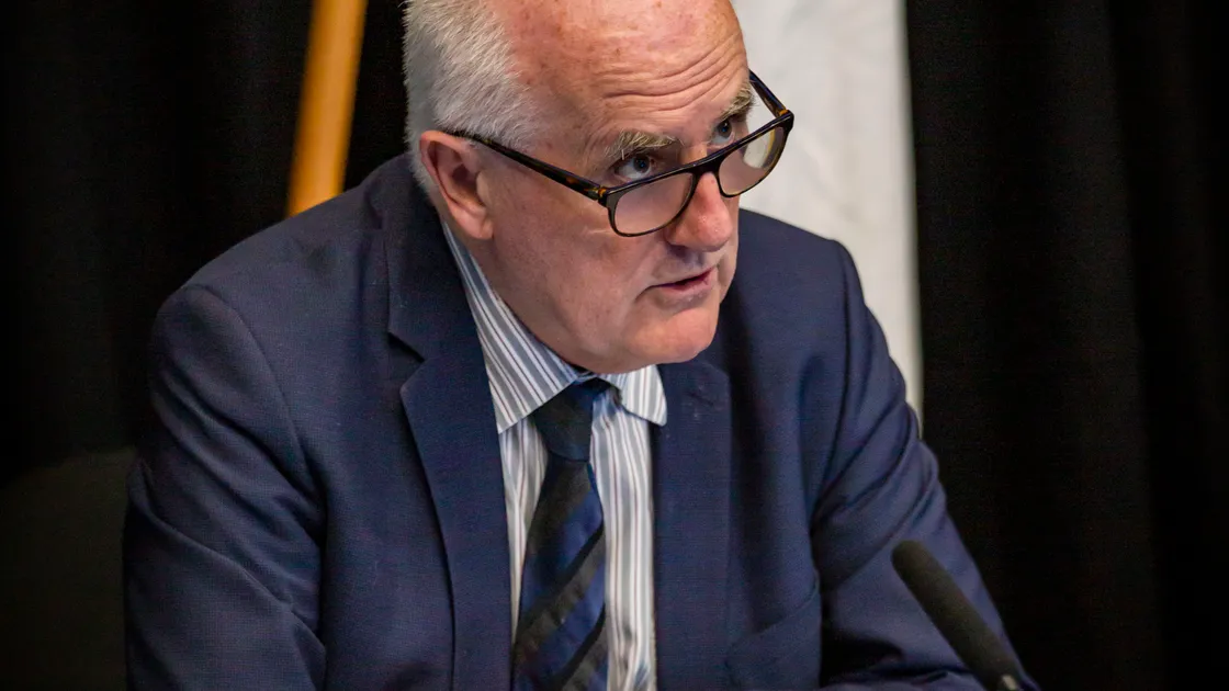 Deputy Peter Ferbrache at Friday's Covid-19 Press Conference. (Picture by Sophie Rabey, 29798592)