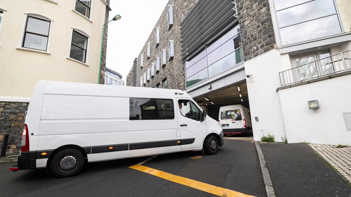 Prison vans arriving at the Royal Court yesterday for the sentencing of Jonathan Le Tocq