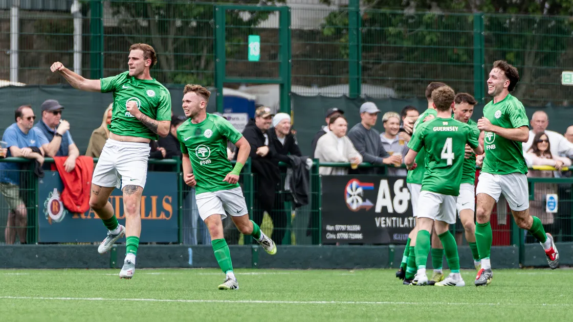 Guernsey celebrate their second goal at Springfield.