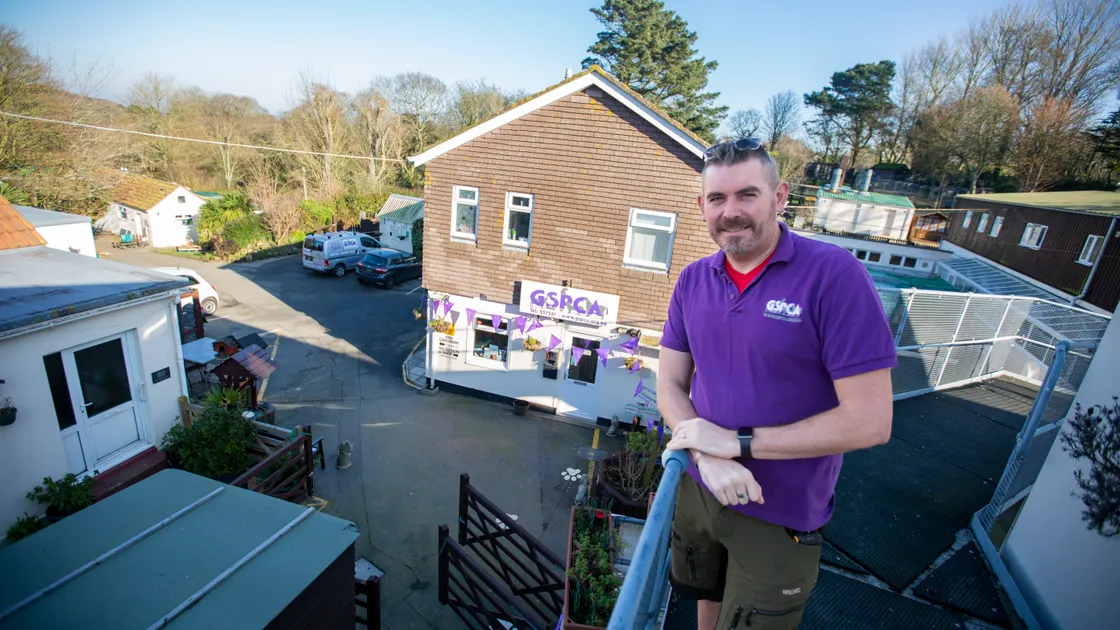 Steve Byrne of GSPCA and his team at the Animal Shelter mark its 150th anniversary with a purple-themed celebration and cake. (Picture by Luke Le Prevost, 31800168)