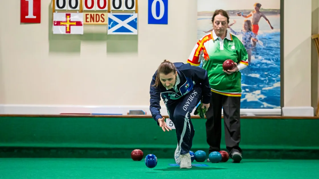 Scotland star Julie Forrest in action at the World Bowls Indoor Championships in Guernsey earlier this week. (Picture by Connor Rabey, 33162027)