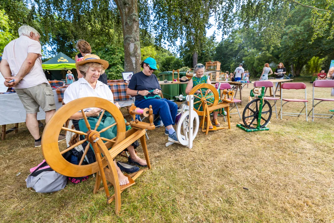 Spinning yarn... Left to right, Karen Malledent, Ceri Turton and Jane Duchemin.