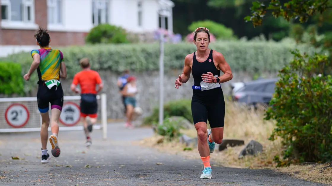Katie Birch using her strong run on the way to placing second overall.