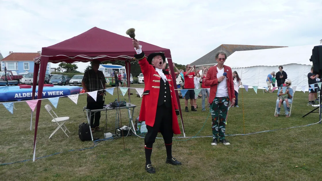 Alderney’s town crier, Robin Whicker, performs the opening ceremony for Alderney Week 2019 on the Butes. He revealed afterwards that he is stepping down after 30 years. (Picture by Emma Pinch, 25426375)