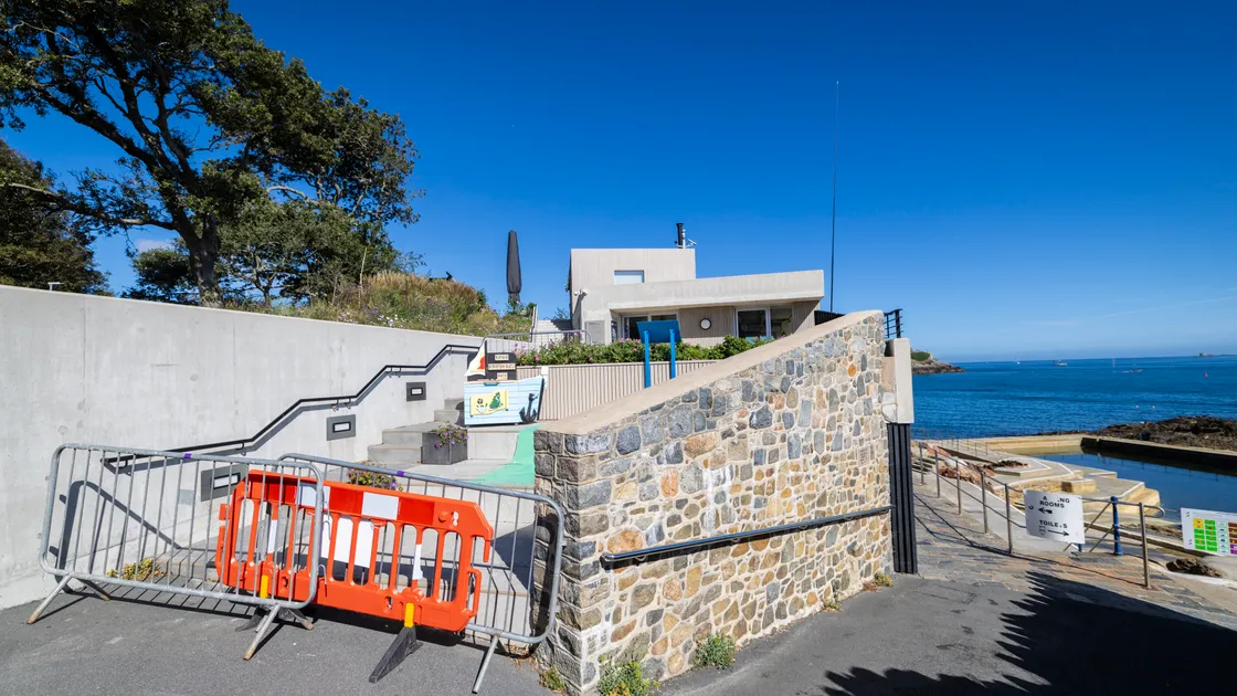 Work is under way at La Vallette Bathing Pools to repair the drainage system. Last week the pools were closed due to sewage leaking from an overflowing cesspit. 	 (Picture by Peter Frankland, 34939137)