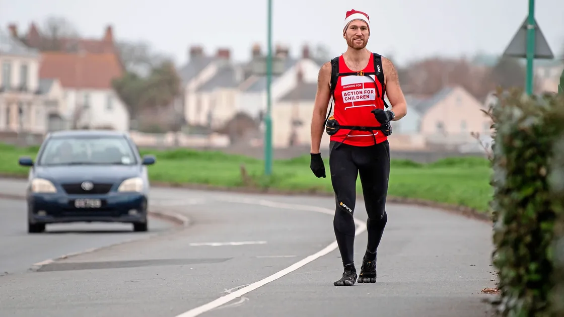 Teacher Benjamin De Jersey Moore attempted to run for 24 hours between Salerie Corner and Bulwer Avenue without food, but gave up after 15 hours with swollen and blistered feet and stiff legs. (Picture by Andrew Le Poidevin/Tallpictures)