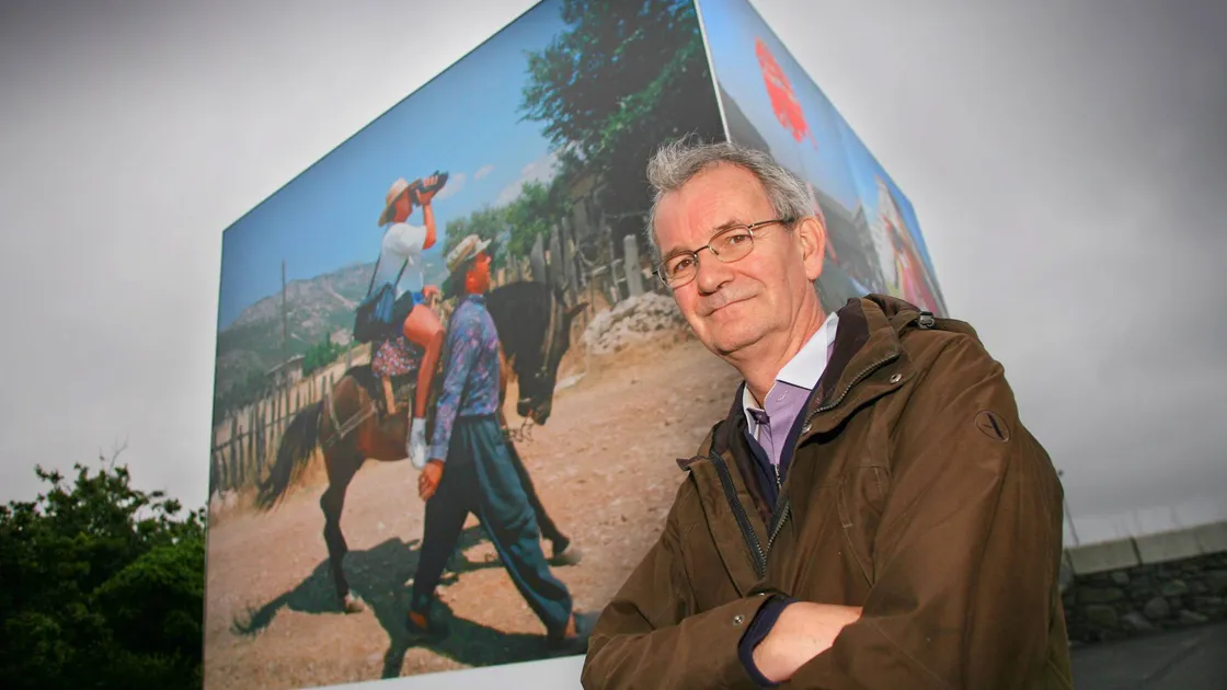World-renowned photographer Martin Parr with his Cube at North Beach in 2011 as part of Guernsey Festival of Photography