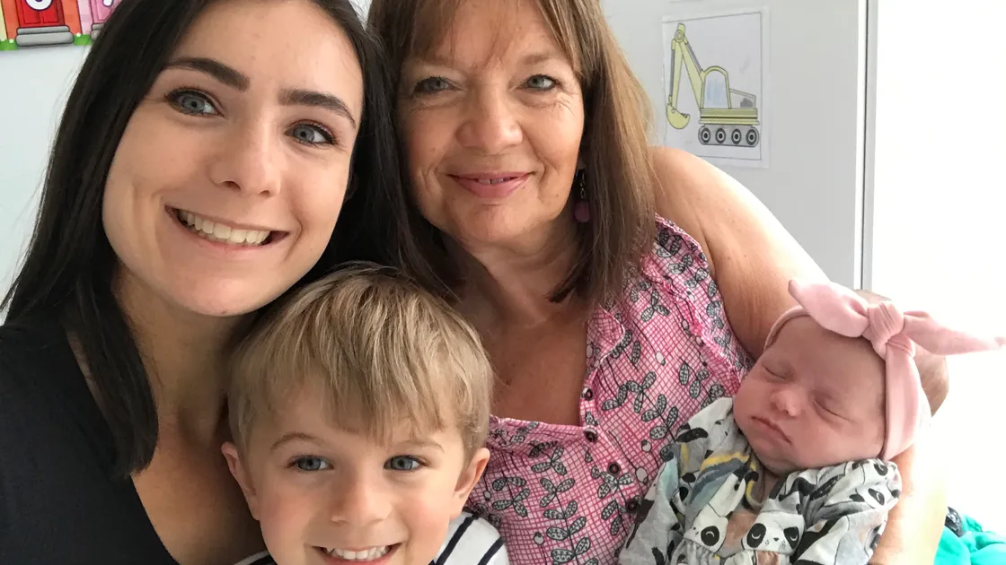 Lauren Phillips with her mum, Jane Farnham and her children, Arlo, 3, and Summer, who is three weeks’ old. Lauren’s mum has met her granddaughter for the first time now they are permitted to have a family bubble. (Picture supplied by family)
