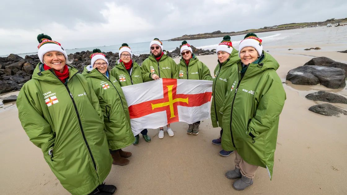The Bluetits swimming group, left to right, Marina Burr, Janine Le Cras, Yvonne Elliott, Luke Bihet, Lisa Lorier, Jackie Fallaize and Jayne Evans