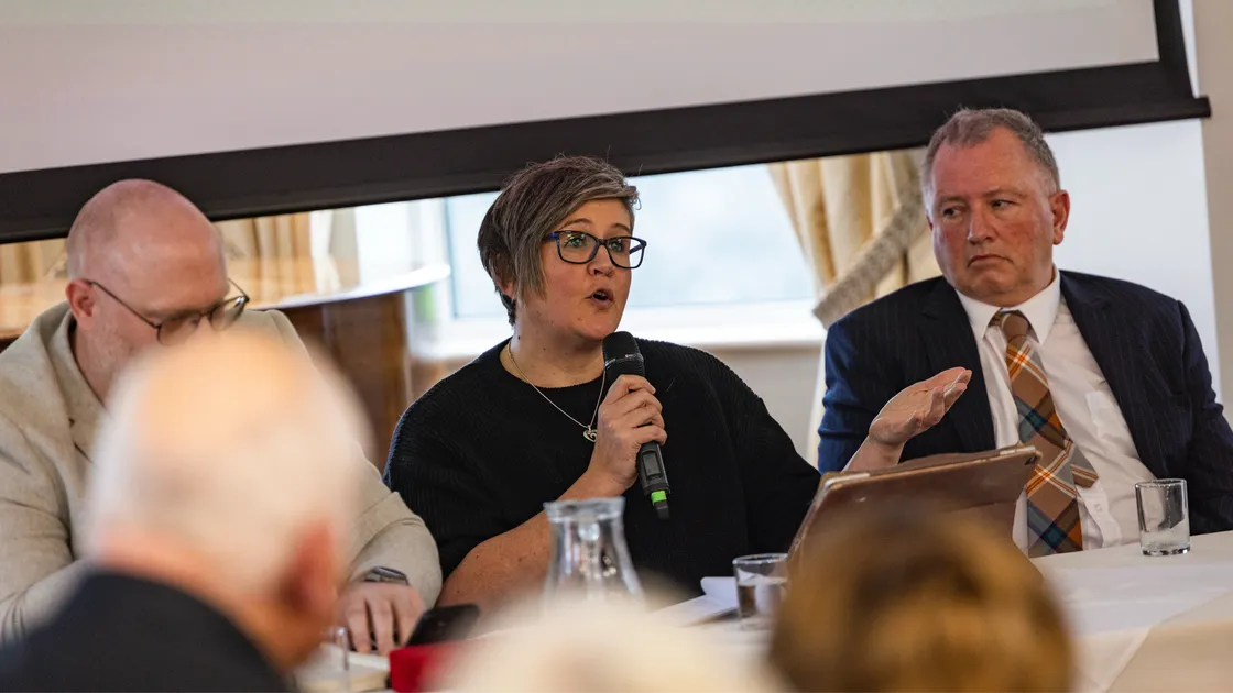 Deputy Haley Camp speaking at Sunday's public presentation against the introduction of a goods and services tax