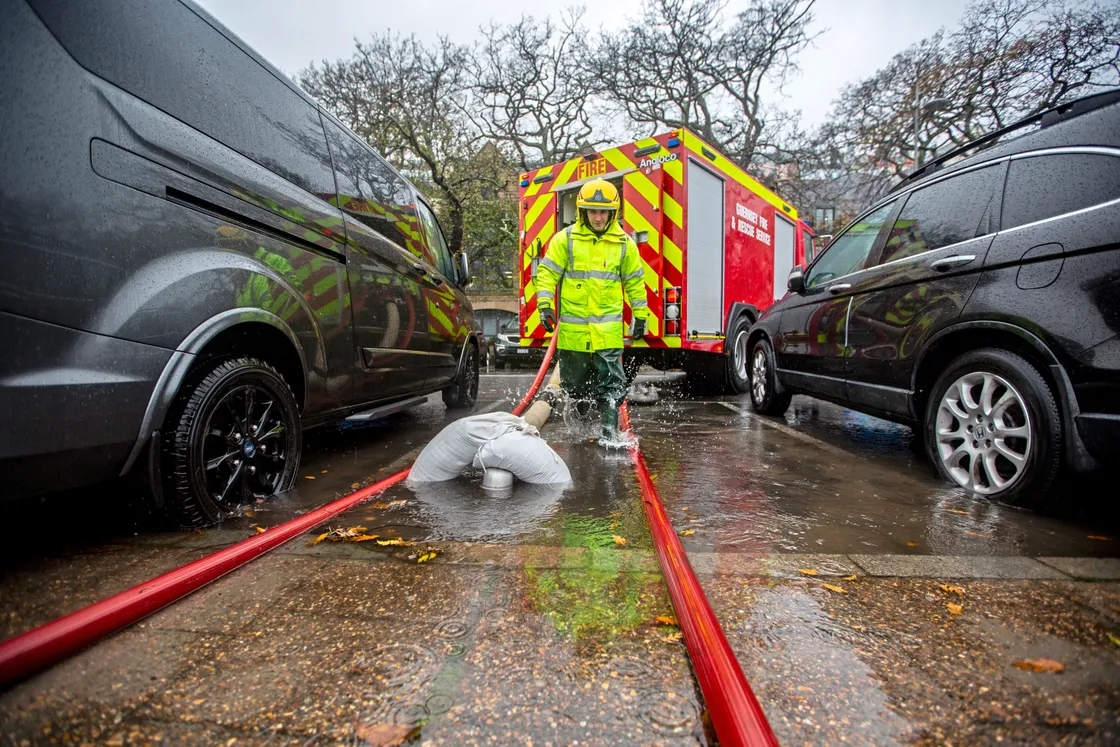 Kerrin Baticte with one of the pumps being used to clear the area. (Picture by Peter Frankland, 33805282)