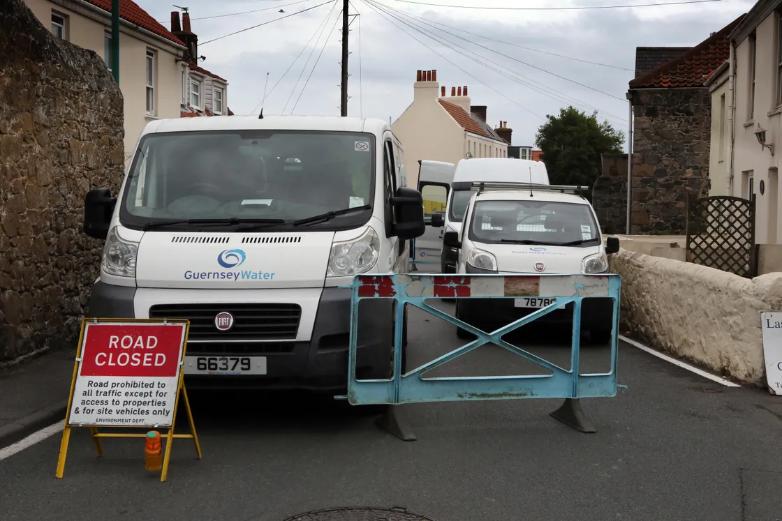 Le Grand Bouet is closed while Guernsey Water undertake work on the sewer pipe. (25742853)