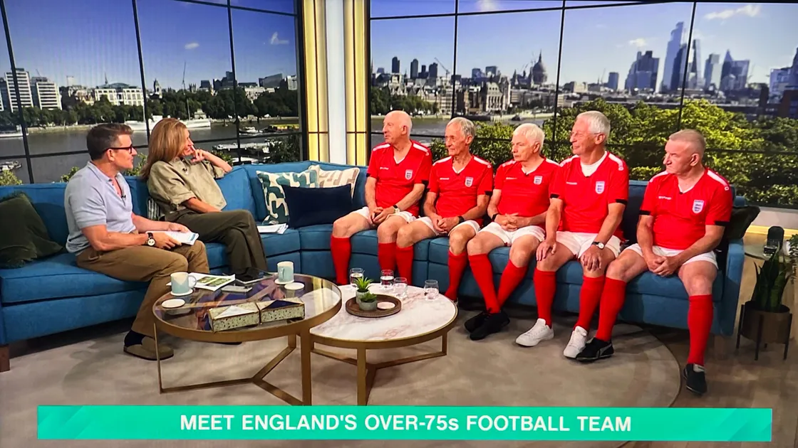 Guernseyman and England over-75s football captain Geoff Martel, second on the left, was interviewed on This Morning on Monday. 				 (34820340)